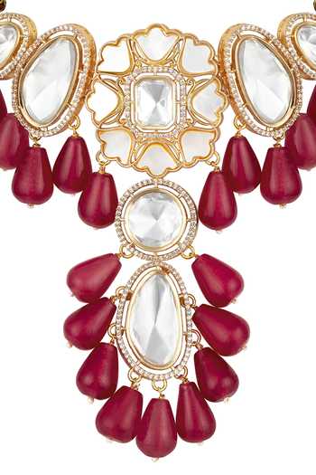 Buy_HRISHA_Red Zari, Stones Moissanite Kundan Polki Choker Set _Online_at_Aza_Fashions
