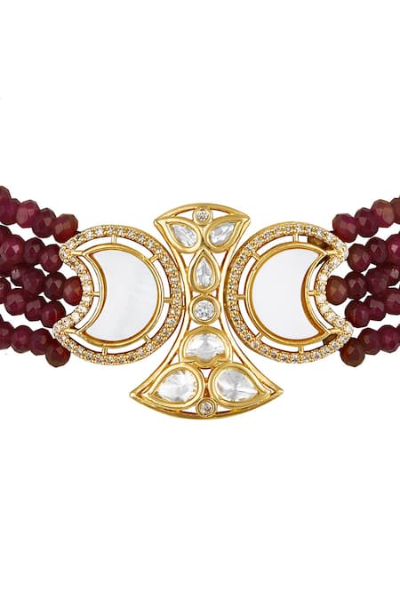 Buy HRISHA Maroon Zari, Diamonds Mother Of Pearl Kundan Choker Set Online at Aza Fashions Buy_HRISHA_Maroon Zari, Diamonds Mother Of Pearl Kundan Choker Set _Online_at_Aza_Fashions