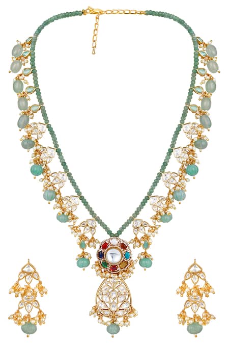 Hrisha Multi Color Kundan Polki Necklace Set 