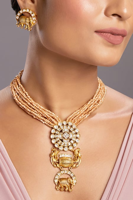 Hrisha Jewels Kundan Polki Floral Embellished Necklace Set 