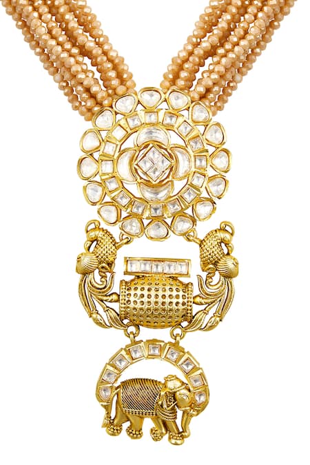 Buy HRISHA Gold Plated Crystals Kundan Polki Floral Embellished Necklace Set Online at Aza Fashions Buy_HRISHA_Gold Plated Crystals Kundan Polki Floral Embellished Necklace Set _Online_at_Aza_Fashions