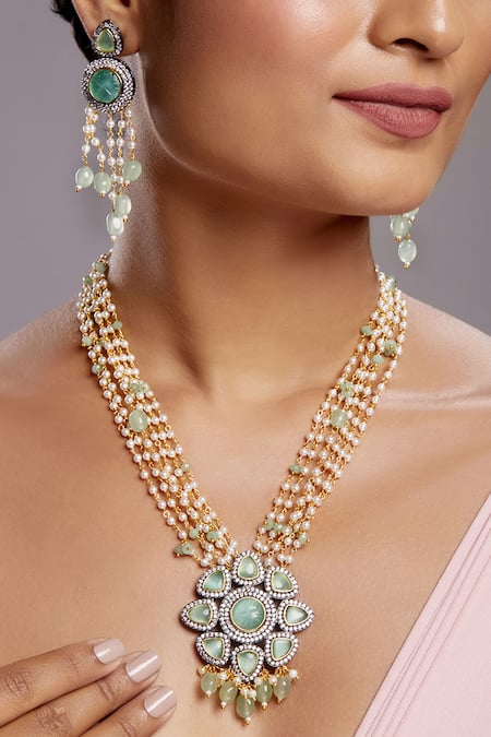 Hrisha Jewels Onyx Embellished Layered Necklace Set 