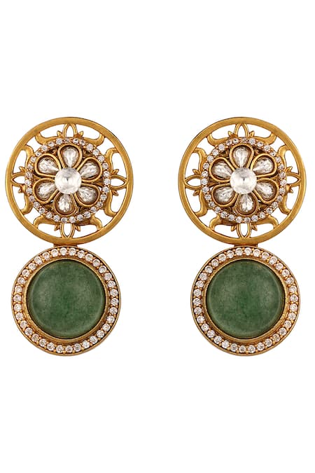 HRISHA Green Zari Designer Moissanite Kundan Necklace Set Online at Aza Fashions HRISHA_Green Zari Designer Moissanite Kundan Necklace Set_Online_at_Aza_Fashions