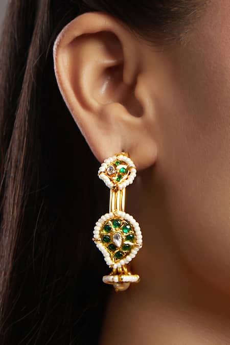 Hrisha Jewels Moissanite Kundan Polki Embellished Hoops 