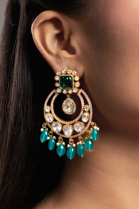 Hrisha Jewels Noor Moissanite Kundan Polki Embellished Chandbalis 