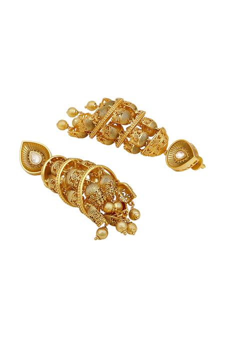 HRISHA Gold Plated Moissanite Kundan Polki Jhumkas Online at Aza Fashions HRISHA_Gold Plated Moissanite Kundan Polki Jhumkas _Online_at_Aza_Fashions