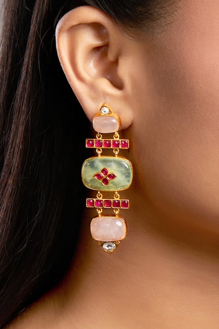 Hrisha Jewels Bahar Mahal Moissanite Kundan Polki Embellished Earrings 