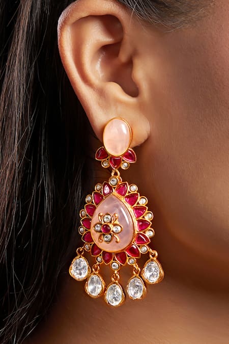 Hrisha Jewels Gul Moissanite Kundan Polki Embellished Earrings 