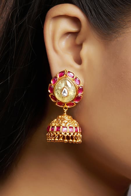 Hrisha Jewels Padma Moissanite Kundan Polki Embellished Jhumkas 