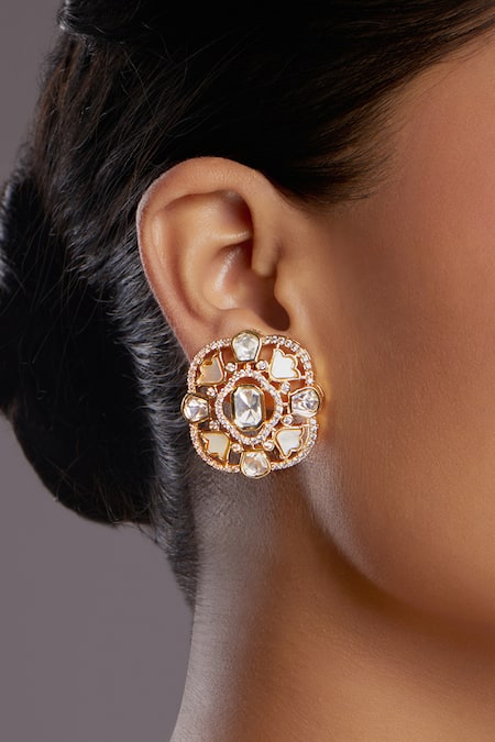 Hrisha Jewels Moissanite Kundan Polki Florin Embellished Studs 