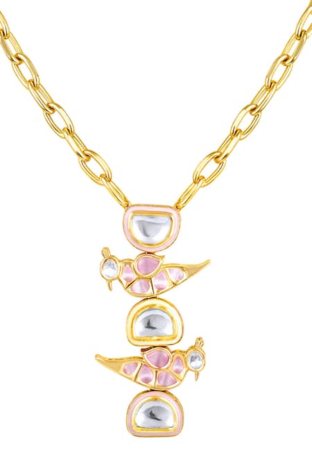 HRISHA_Pink Moissanite Kundan Polki Pendant Necklace _Online_at_Aza_Fashions