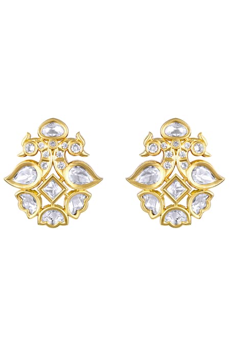 HRISHA Green Zari, Crystals Mor Bagh Moissanite Kundan Polki Necklace Set Online at Aza Fashions HRISHA_Green Zari, Crystals Mor Bagh Moissanite Kundan Polki Necklace Set _Online_at_Aza_Fashions