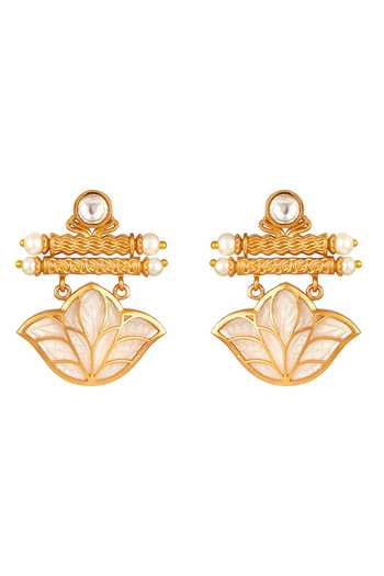 HRISHA_Pink Pearls, Crystals Moissanite Kundan Polki Necklace Set_Online_at_Aza_Fashions