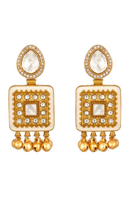 HRISHA_Gold Plated Metallic Thread, Mughal Bahar Moissanite Kundan Polki Necklace Set_Online_at_Aza_Fashions