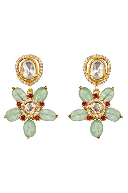 HRISHA_Green Zari Floret Zirconia Choker Set_Online_at_Aza_Fashions