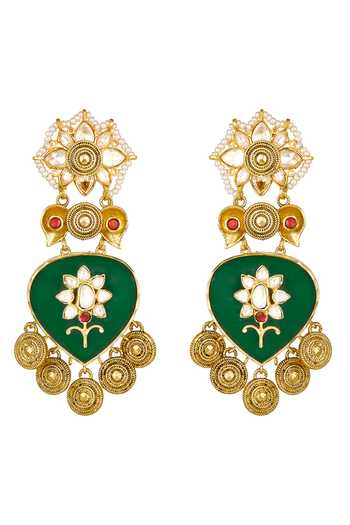 HRISHA_Green Pearls, Smocking Gullista Emerald And Sapphire Necklace Set_Online_at_Aza_Fashions