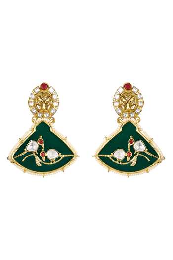 HRISHA_Green Smocking Royal Bahar Long Necklace Set_Online_at_Aza_Fashions