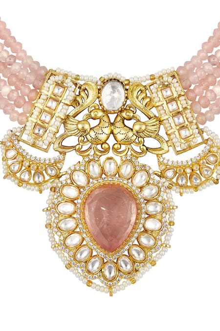 Buy_HRISHA_Pink Pearls Mor Bahar Agate Necklace Set _Online_at_Aza_Fashions