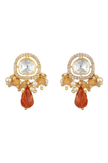 HRISHA_Orange Zari Micron Gold Plated Choker Necklace Set _Online_at_Aza_Fashions