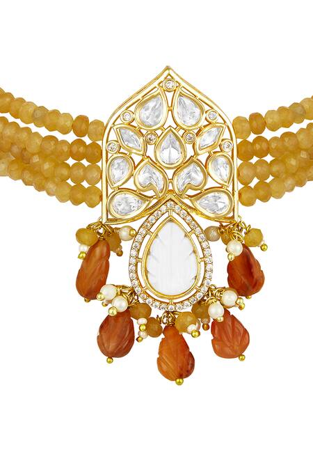 Buy_HRISHA_Orange Zari Micron Gold Plated Choker Necklace Set _Online_at_Aza_Fashions