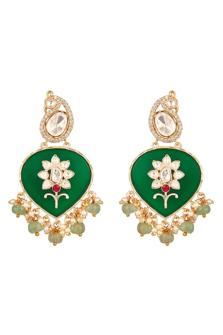 HRISHA Maroon Pearls, Diamonds Padma Bloom Long Necklace Set Online at Aza Fashions HRISHA_Maroon Pearls, Diamonds Padma Bloom Long Necklace Set_Online_at_Aza_Fashions