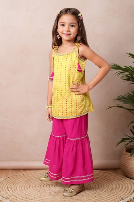 Petite Pomme Strip Print Kurta With Sharara 