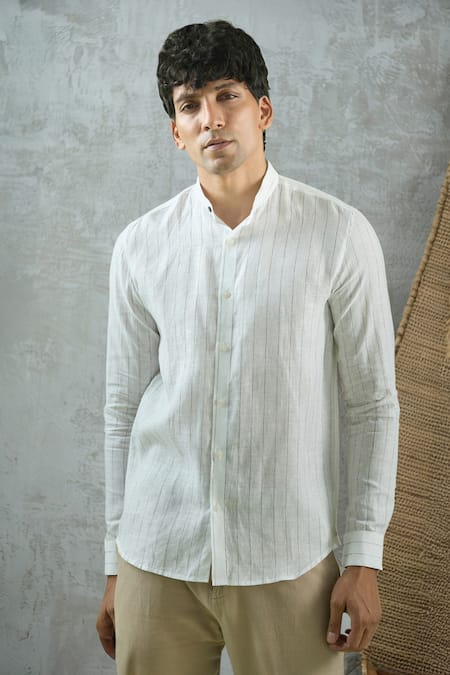 Arihant Rai Sinha Mandarin Collar Stripe Shirt 