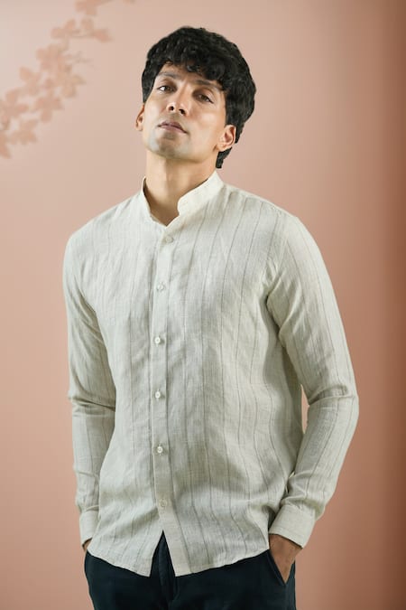 Arihant Rai Sinha Beige Linear Pattern Linen Shirt 