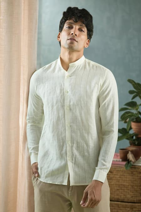 Arihant Rai Sinha Mandarin Collar Stripe Shirt 