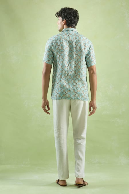 Shop_Arihant Rai Sinha_Blue Linen Opal Waves Print Casual Shirt _at_Aza_Fashions