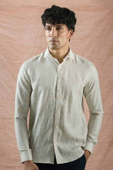 Arihant Rai Sinha Beige Geometric Stripe Shirt 