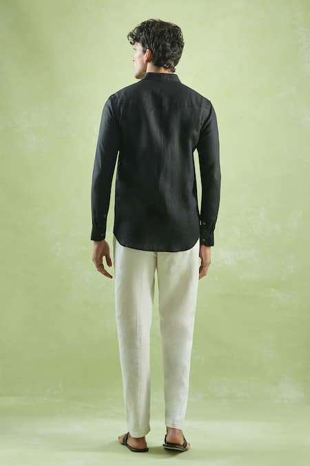 Shop_Arihant Rai Sinha_Black Linen Full Sleeve Front Buttoned Shirt _at_Aza_Fashions