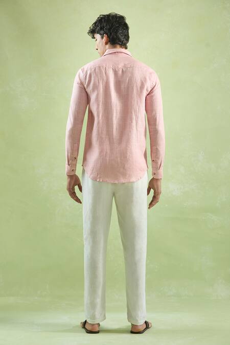 Shop_Arihant Rai Sinha_Pink Linen Checkered Full Sleeve Shirt _at_Aza_Fashions
