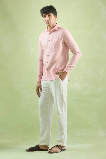 Buy_Arihant Rai Sinha_Pink Linen Checkered Full Sleeve Shirt _Online_at_Aza_Fashions