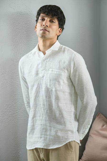 Arihant Rai Sinha White Stripe Textured Short Kurta Shirt 