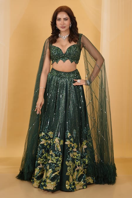 Buy Archana Kochhar Green Silk, Net Sequins, Embroidery, The Forest Embellished Lehenga With Blouse Online at Aza Fashions Buy_Archana Kochhar_Green Silk, Net Sequins, Embroidery, The Forest Embellished Lehenga With Blouse_Online_at_Aza_Fashions