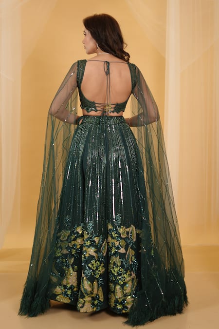Archana Kochhar Green Silk, Net Sequins, Embroidery, The Forest Embellished Lehenga With Blouse at Aza Fashions Archana Kochhar_Green Silk, Net Sequins, Embroidery, The Forest Embellished Lehenga With Blouse_at_Aza_Fashions