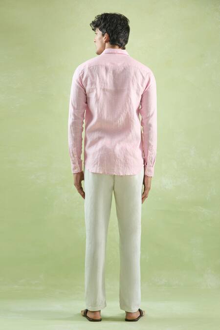 Shop Aryavir Malhotra Pink Linen Striped Shirt at Aza Fashions Shop_Aryavir Malhotra_Pink Linen Striped Shirt_at_Aza_Fashions