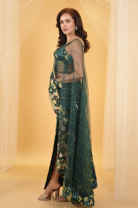 Buy_Archana Kochhar_Green Silk, Net Sequins, The Forest Embellished Slit Lehenga With Blouse_Online_at_Aza_Fashions