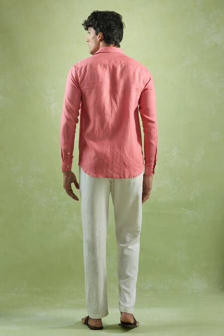 Shop Aryavir Malhotra Red Linen Striped Full Sleeve Shirt at Aza Fashions Shop_Aryavir Malhotra_Red Linen Striped Full Sleeve Shirt_at_Aza_Fashions
