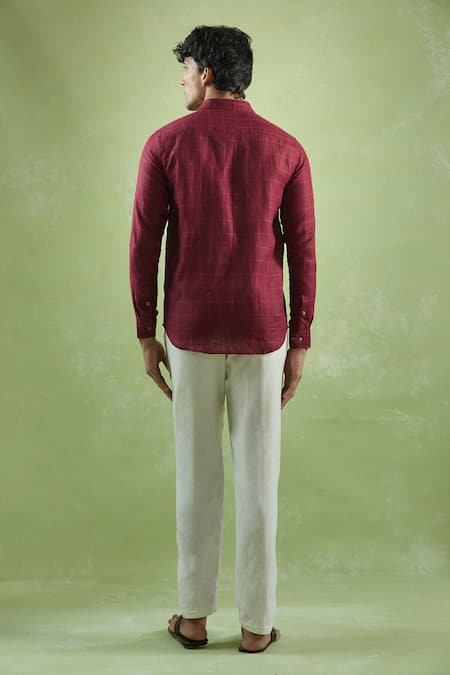 Aryavir Malhotra Crimson Red Checkered Full Sleeve Shirt 