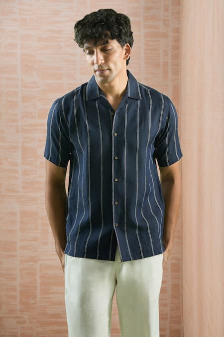 Arihant Rai Sinha Navy Linear Pattern Shirt 