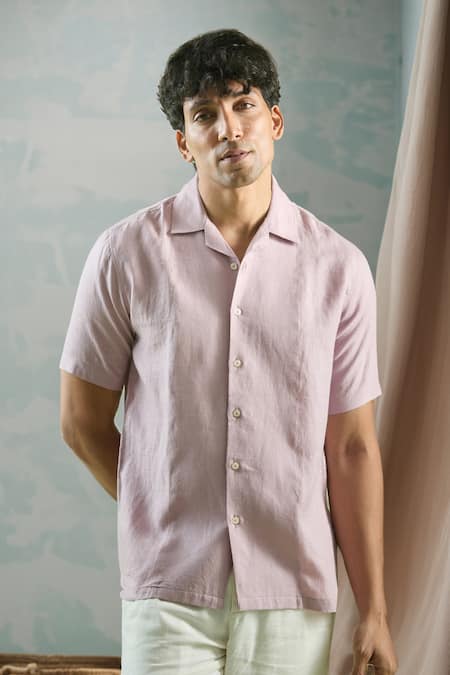 Arihant Rai Sinha Purple 100% Pure European Linen - 60 Lea Plain Half Sleeve Shirt 