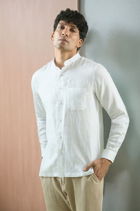 Arihant Rai Sinha Stand Collared Plain Shirt 