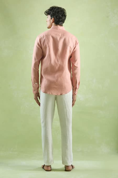 Aryavir Malhotra Peach Full Sleeve Collared Shirt 