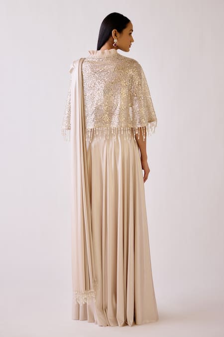 Basanti - Kapde Aur Koffee Gold Embroidered Pre-Draped Saree Set 