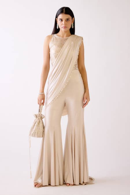 Basanti - Kapde Aur Koffee The Champagne Swirl Draped Jumpsuit 