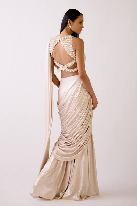 Basanti - Kapde Aur Koffee Gold Embroidered Pre-Draped Saree & Blouse 