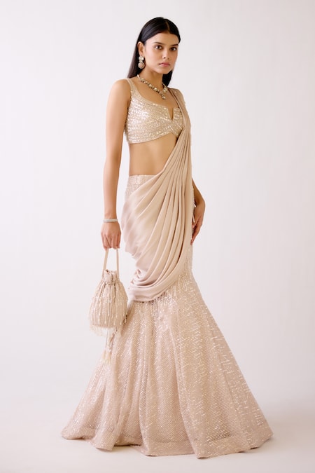 Basanti - Kapde Aur Koffee_Gold Silk, Net, Satin Sequins, Pearls, Cutdana Embroidered Lehenga Set_Online_at_Aza_Fashions