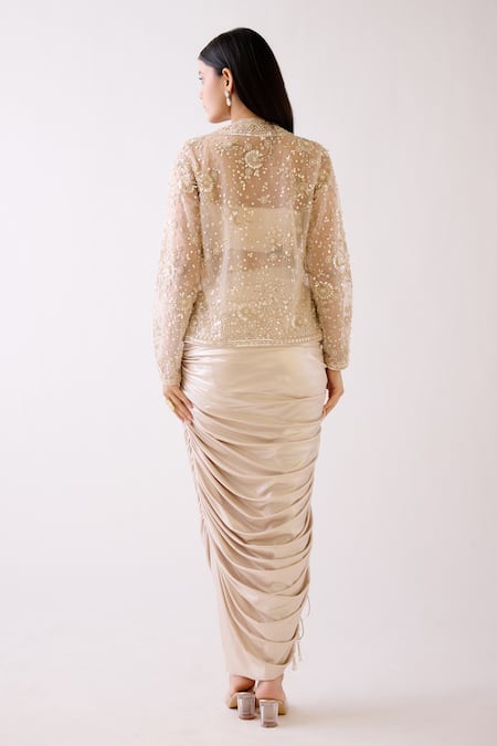 Basanti - Kapde Aur Koffee Gold Embroidered Jacket & Draped Skirt Set 